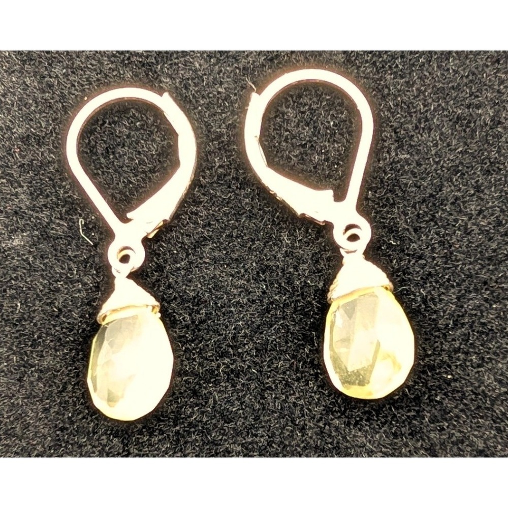 Sterling Silver 925 Yellow Gemstone Briolette Leverback Drop Earrings